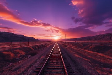 railroad with beautiful sunset, generative ai