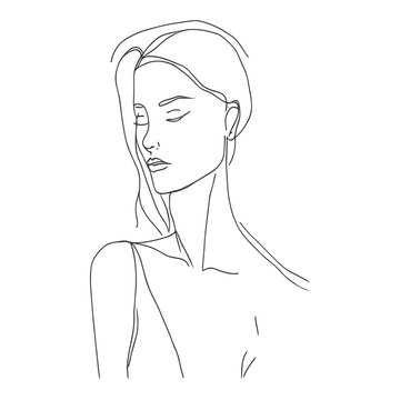 recommend clip art: One line female face, mysterious elegant portrait, sketch style.Vector line art illustration
