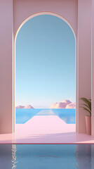 Pink pastel mysterious door in a dreamy landscape phone hd wallpaper, ai generated