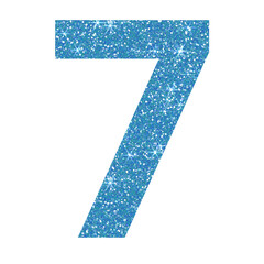 Blue glitter number seven in transparent background.Number 7 icon, Design for decorating, background, wallpaper, illustration