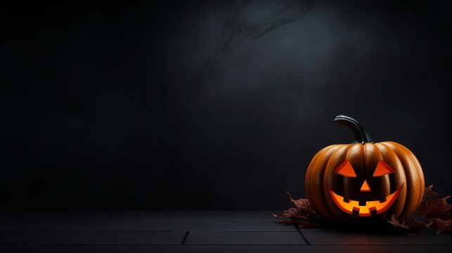 Halloween pumpkin on a dark background, Gnererative AI