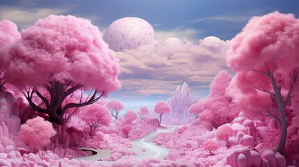 Fototapeta premium landscape with pink flowers