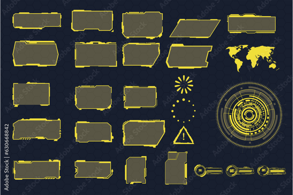 Fototapete digital interface hud elements set pack. user interface, frame screens. callouts titles, fui circle 