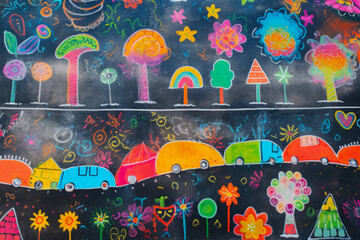 Asphalt That Children Painted With Colored Crayons From Above Created With The Help Of Artificial Intelligence