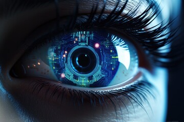 Futuristic digital technology screen on the eye
