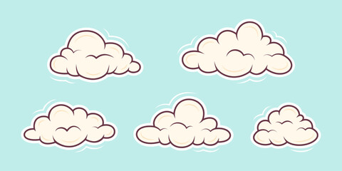 Cute clouds set cartoon concept. Vector illustration on blue background