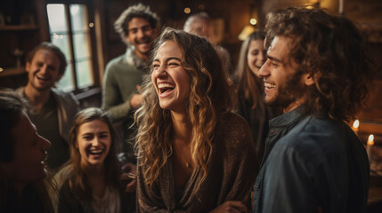 Fototapeta premium A captivating photograph of people embracing and laughing in the midst of a surprise party 
