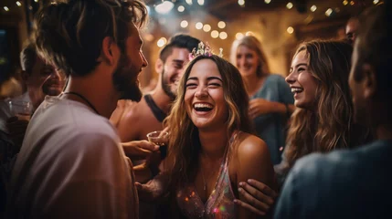 Deurstickers A captivating photograph of people embracing and laughing in the midst of a surprise party  © Наталья Евтехова