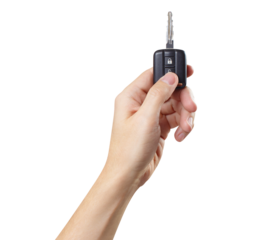 Hand holding car key, cut out