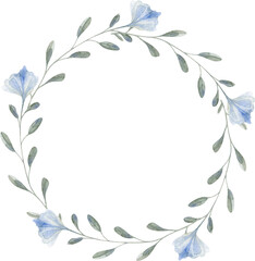Hand Drawn Watercolor Wreath With Leaves And Flowers