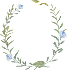 Hand Drawn Watercolor Wreath With Leaves And Flowers