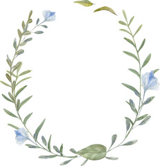 Naklejka premium Hand Drawn Watercolor Wreath With Leaves And Flowers