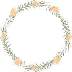 Hand Drawn Watercolor Wreath With Leaves And Flowers