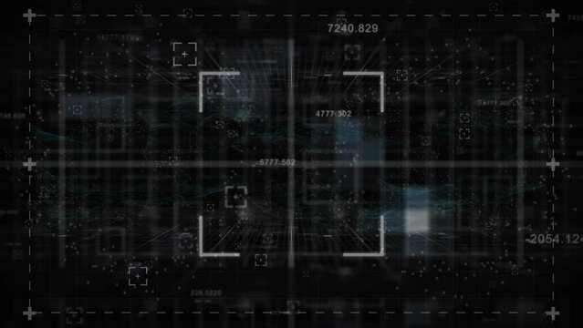 Animation of scope and data processing over black background