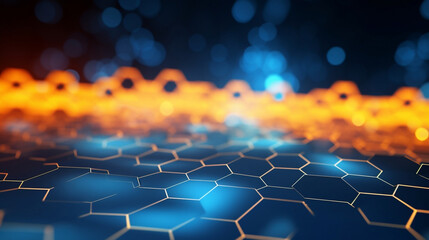 background with blue and orange lights abstract  hexagons