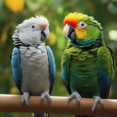 Colorful parrot is sitting on a wooden ai generated