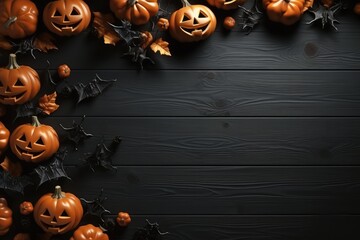 Halloween theme on wooden desk with copy space. thanksgiving. Generative AI
