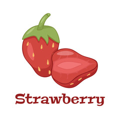 Cartoon bright natural strawberrys isolated on white. Vector illustration of fresh farm organic berry used for magazine, book, poster, menu cover, web pages.