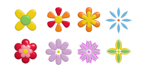 3d vector flowers set.