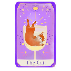 Tarot card, the cat. Funny and colorful vector illustration for a gift, posters, stickers, getting card, banner, invitation