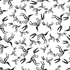 Dinosaurs skeleton seamless pattern. Cool print for textiles. Blzck and white pattern