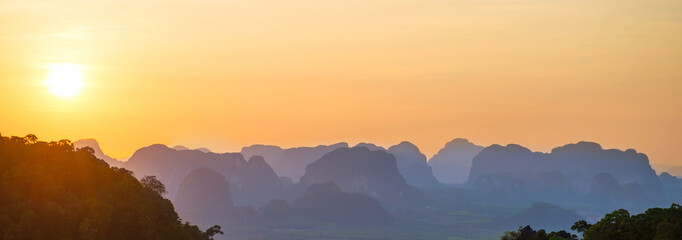 Mountain tropical landscape at sunset