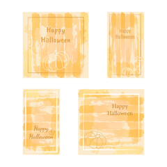 Set of watercolor backgrounds, Halloween social media templates with doodle pumpkins for banner post and stories, invitations or greeting cards with copy space.