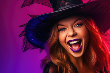 Mysterious Witch on a Purple Background