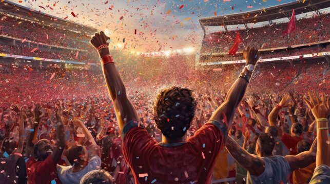 Cheering Sport Fans Crowd Celebrating Victory And Winning The Championship And World Cup