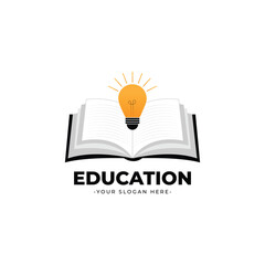 Education light bulb logo with open book vector
