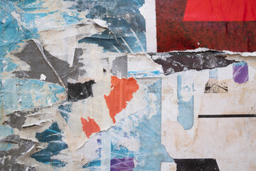Ripped street poster background, torn old paper collage