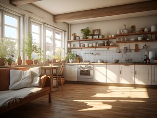 living room with kitchenette generated by ai