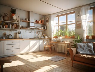 living room with kitchenette generated by ai