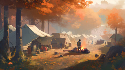 秋の美しいキャンプ体験 No.014  Picturesque Autumn Camping Experience Generative AI