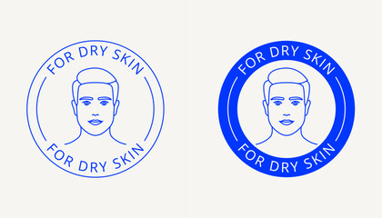 For dry skin types label, beauty logo, tag, stamp for men's skincare packaging. Icon for cream, toner, moisturizer, facial mask, lotion