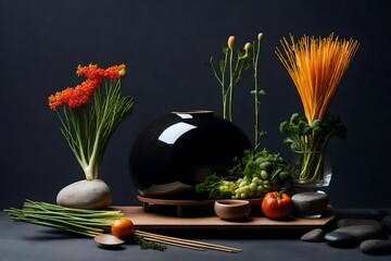 still life with flowers and vegetables Generated By AI