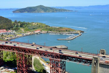 Battery Spencer viewpoint San Francisco, California, USA - April 23, 2023.  Top view San Fransisco bay scenery. 