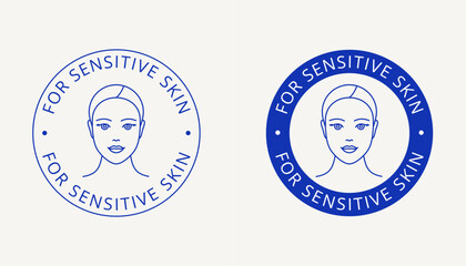 For sensitive skin label, beauty logo, tag, stamp for women's skincare packaging. Icon for cream, toner, moisturizer, facial mask, lotion