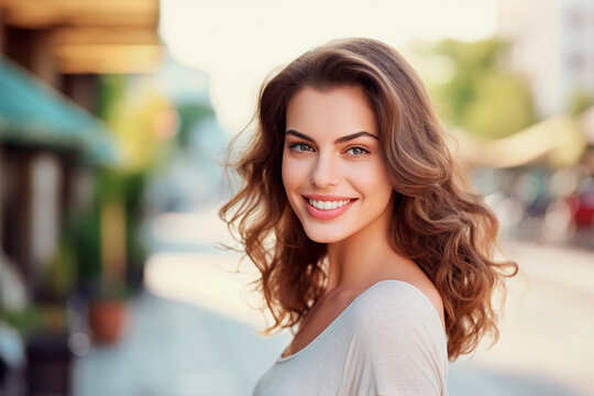 Beautiful happy young woman closeup portrait.
