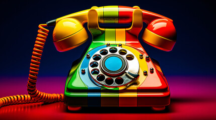 Bunch of colorful rainbow colored old fashioned retro telephone