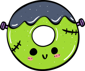 Cute colorful spooky Halloween Donut Costume Doodle. Adorable Vibrant Festive Delight fun hand drawing.