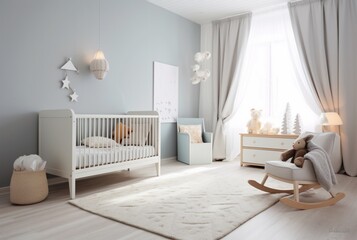 Modern baby room interior with stylish furniture and toys. generative ai - obrazy, fototapety, plakaty