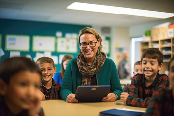 Digital Mentor: Teacher Guiding Student on Tablet