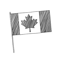 Flag of Canada. Vector, black and white hand drawn flag.