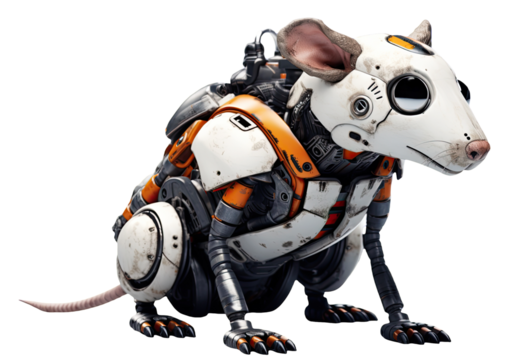 Robotic rat png, mechanical cyber mouse isolated on transparent background, cybernetic robot