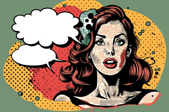 Pop art comic pinup illustration shocked woman