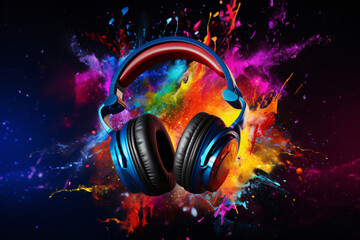 Vibrant Music Background: Colorful Headphones Display