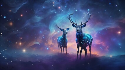 Obraz na płótnie Canvas deer in the night space nebula scifi