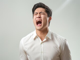 Photo shot of 30 years old asian  man in emotional dynamic pose