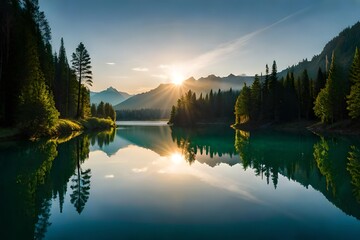 Fototapeta premium sunset over lake